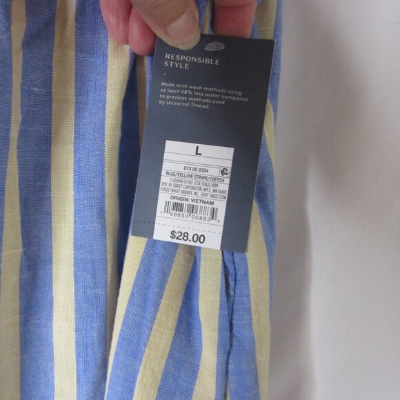 Universal Thread Skirt Midi A Line Cotton Linen Blue Tan Stripes Size Large NWT - Picture 3 of 7